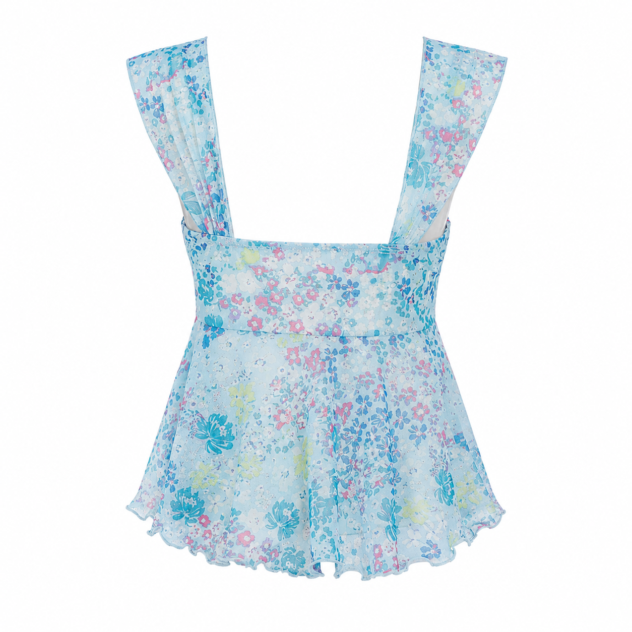 Y2K Floral Mesh Ruched Tie-Front Top