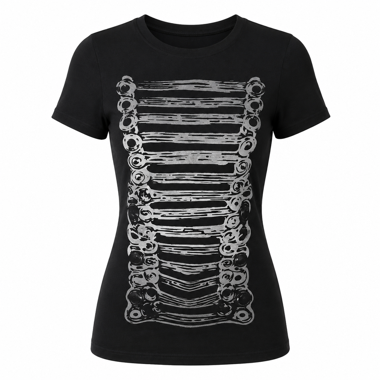 Goth Y2k Ribcage Print Black Shirt