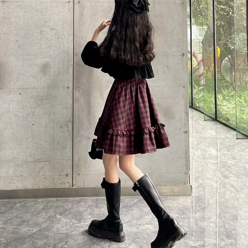 Crimson Grunge Plaid Dress