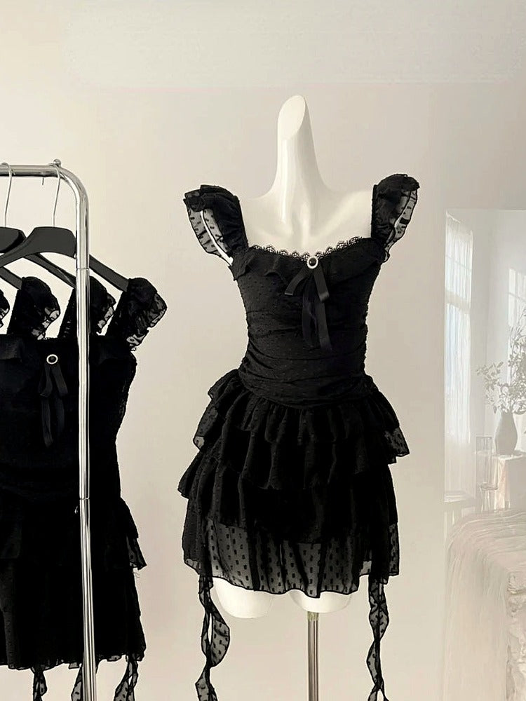 Gothic Lace Tiered Mini Dress