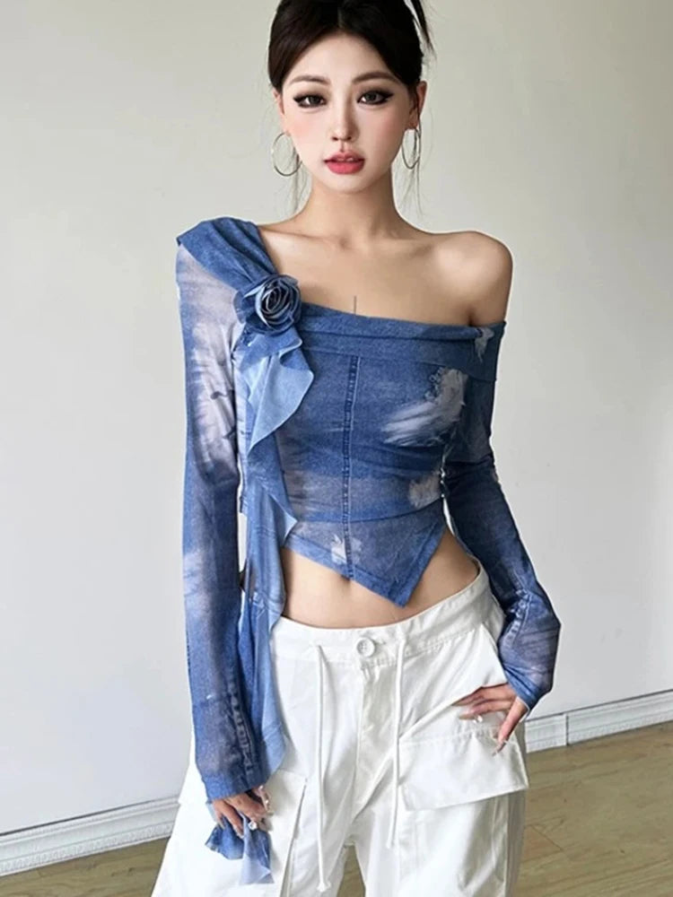 Cloud Wash One-Shoulder Blouse