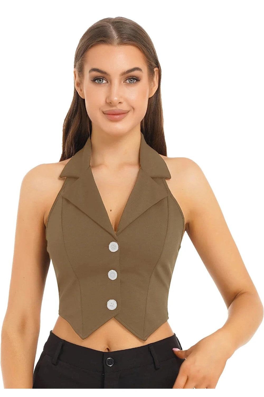 Y2k Women's Vests Halter Neck V-Neck Office Ladies Crop Tops Formal Elegant OL Waistcoat Suits Vest Business Work Wear Mujer