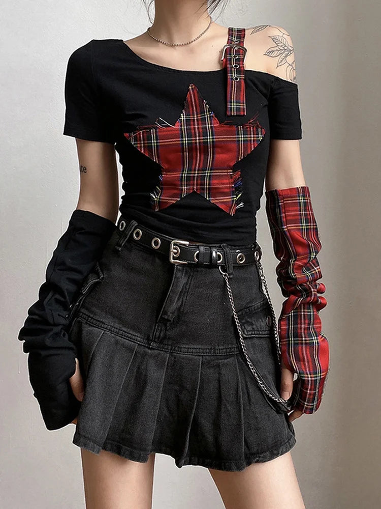 Punk Plaid Star Crop Top