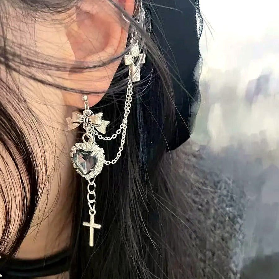 Gothic Heart Chain Drop Earrings
