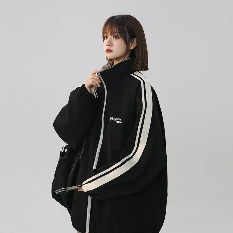 Black Striped Oversized Track Jacket