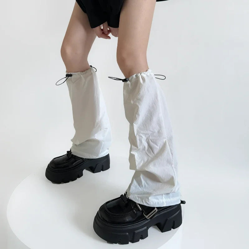 New Women Leg Warmers Tooling Style Quick Dry Drawstring Foot Cover Leg Warmers Y2k Girls Solid Color Loose Long Socks Stockings