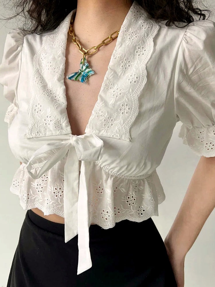 Eyelet Romance Tie-Front Blouse