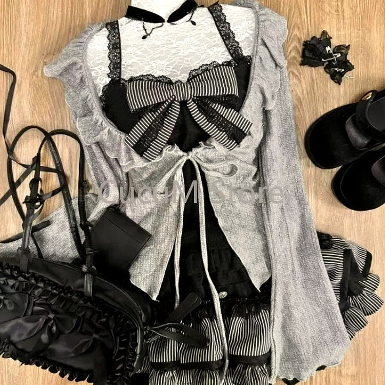 Dark Doll Bow-Knit Outfit Set