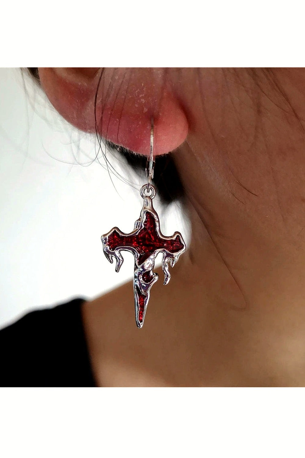 Crimson Gothic Cross Earrings