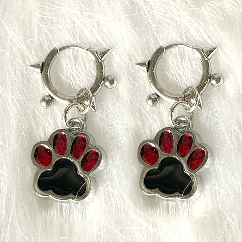 Spiked Paw Charm Hoop Earrings