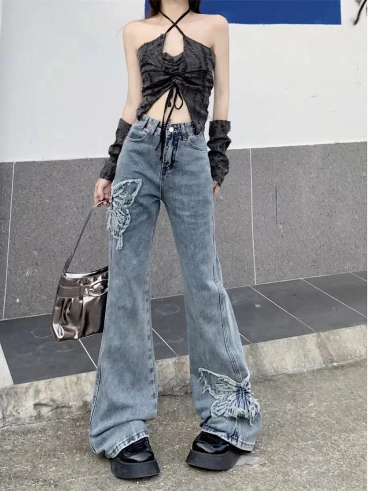 Denim Butterfly Patch Jeans