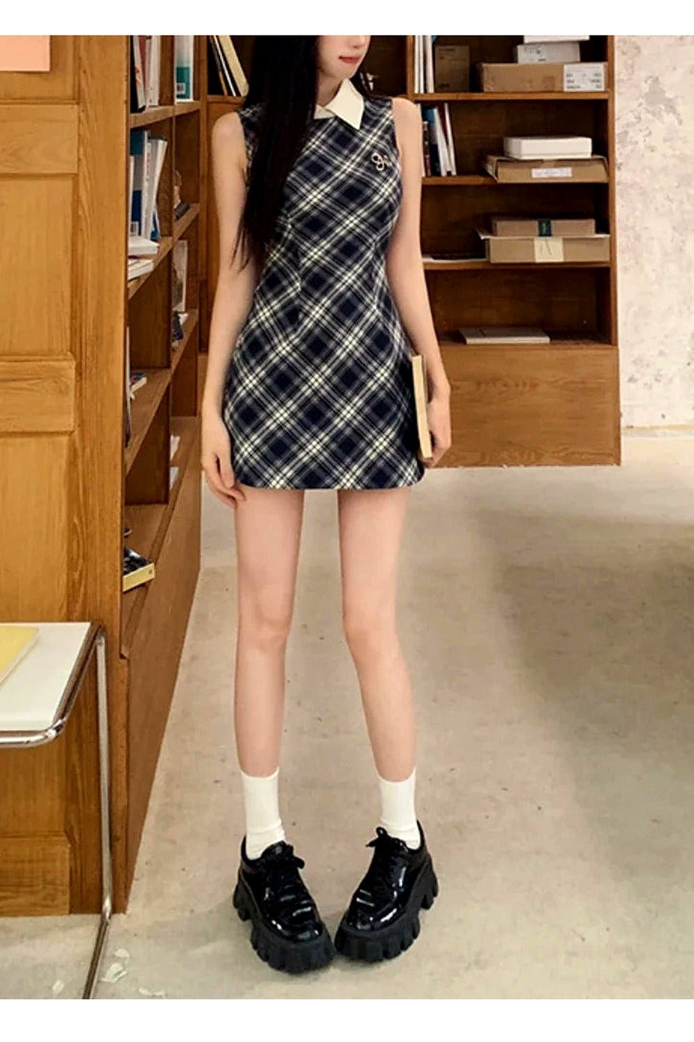 Preppy Plaid Collared Mini Dress