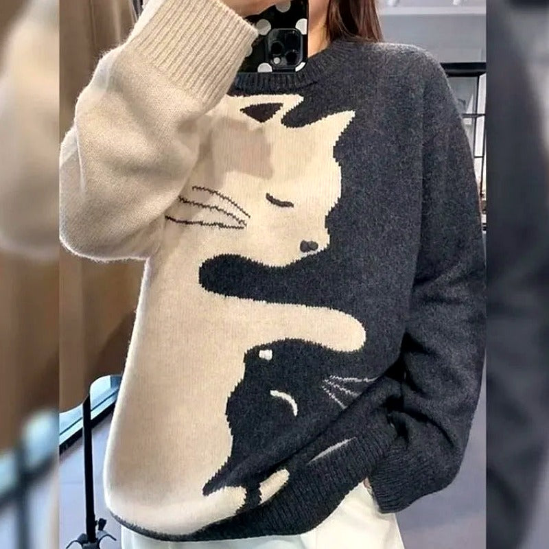 Monochrome Feline Dream Sweater