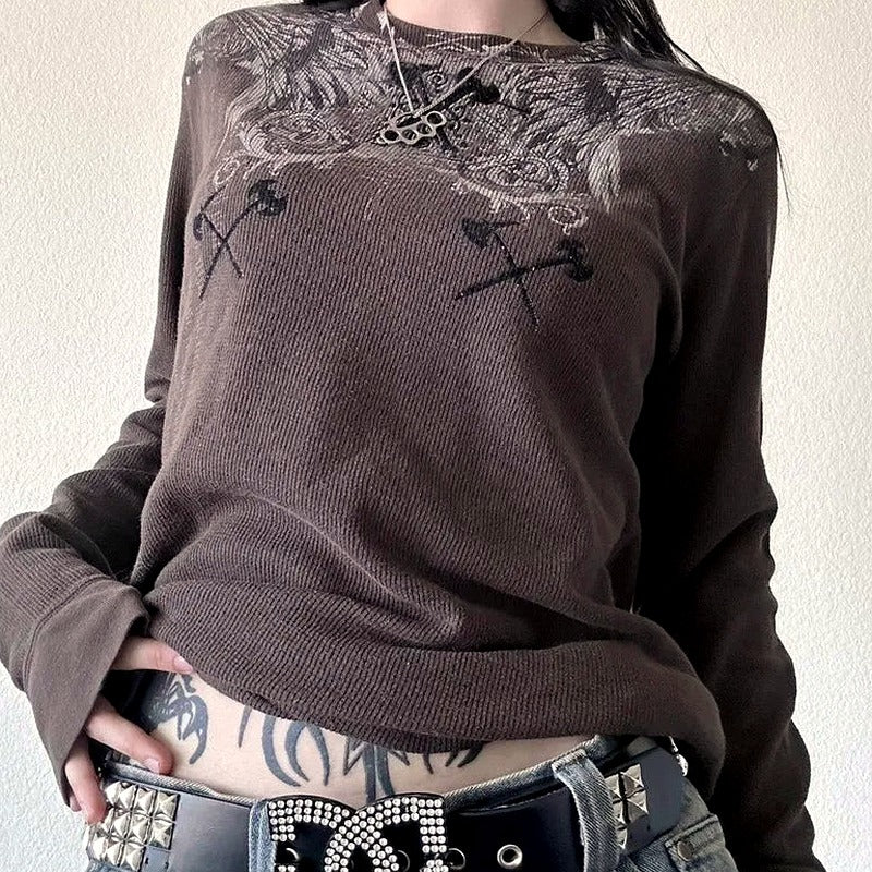 Grunge Angel Graphic Waffle Top