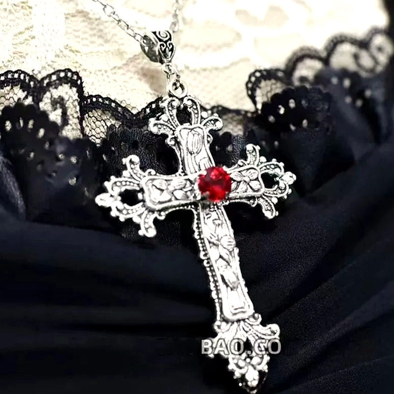 Gothic Bloodstone Cross Necklace