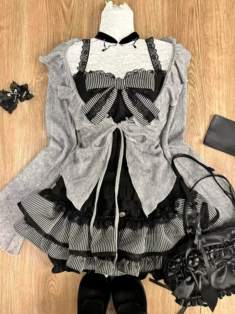 Dark Doll – Strick-Outfit-Set mit Schleife