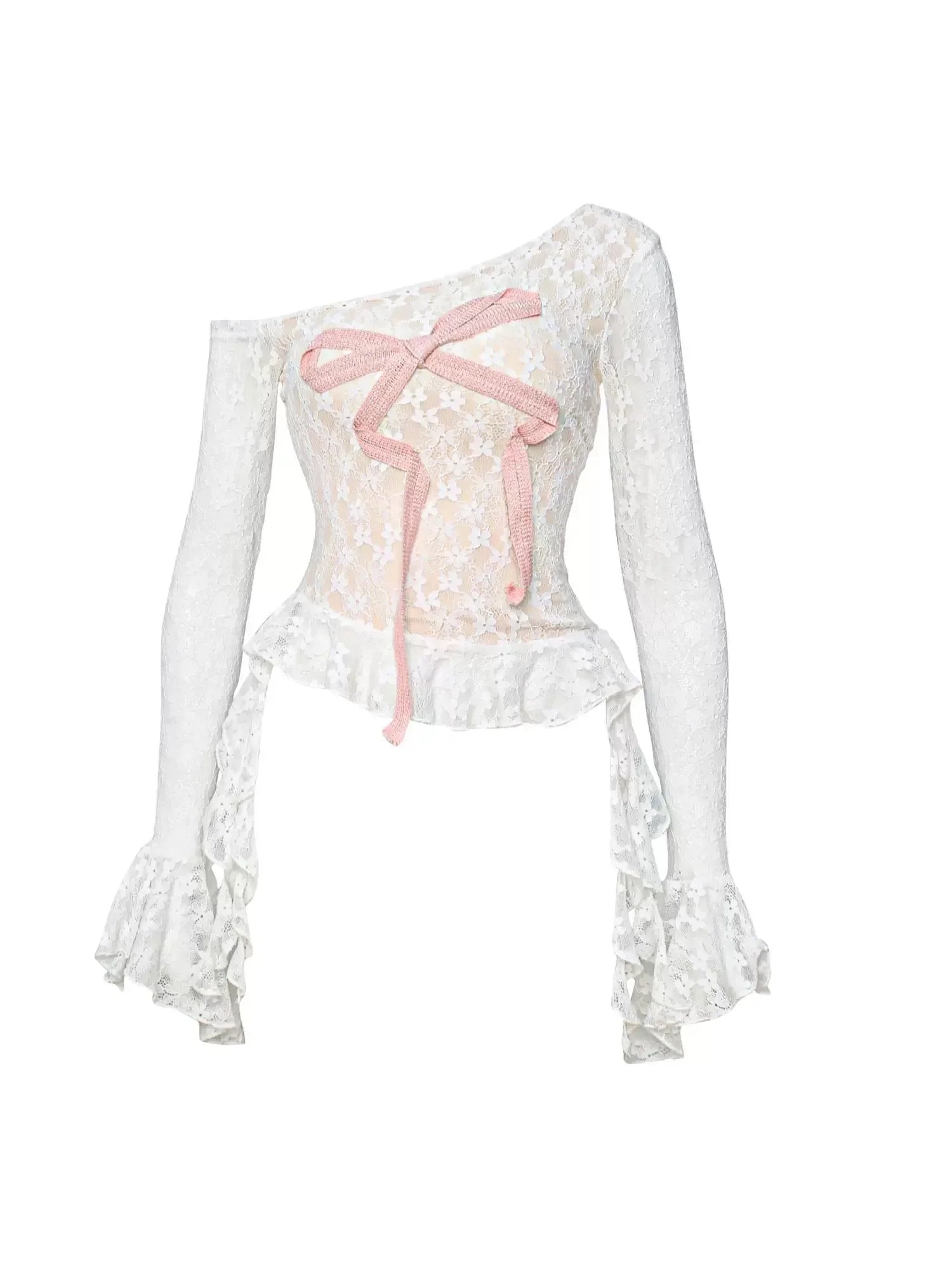 Rosette Lace Drama Long Sleeve Top