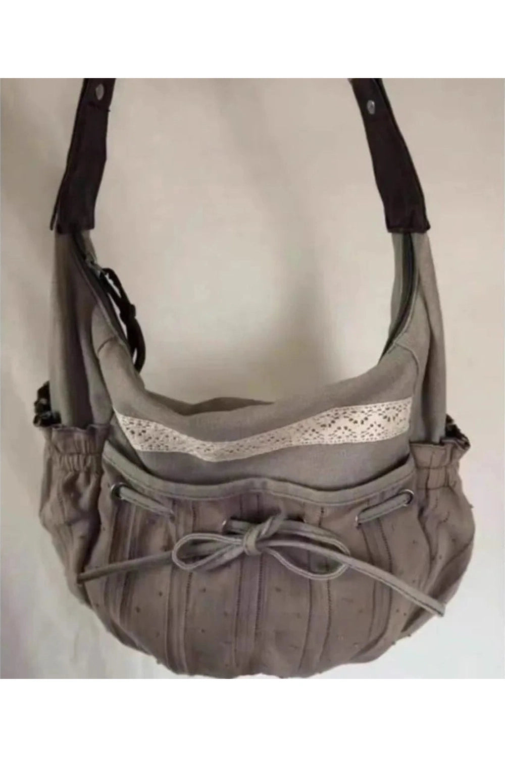 Y2k Boho Lace-Trim Hobo Bag