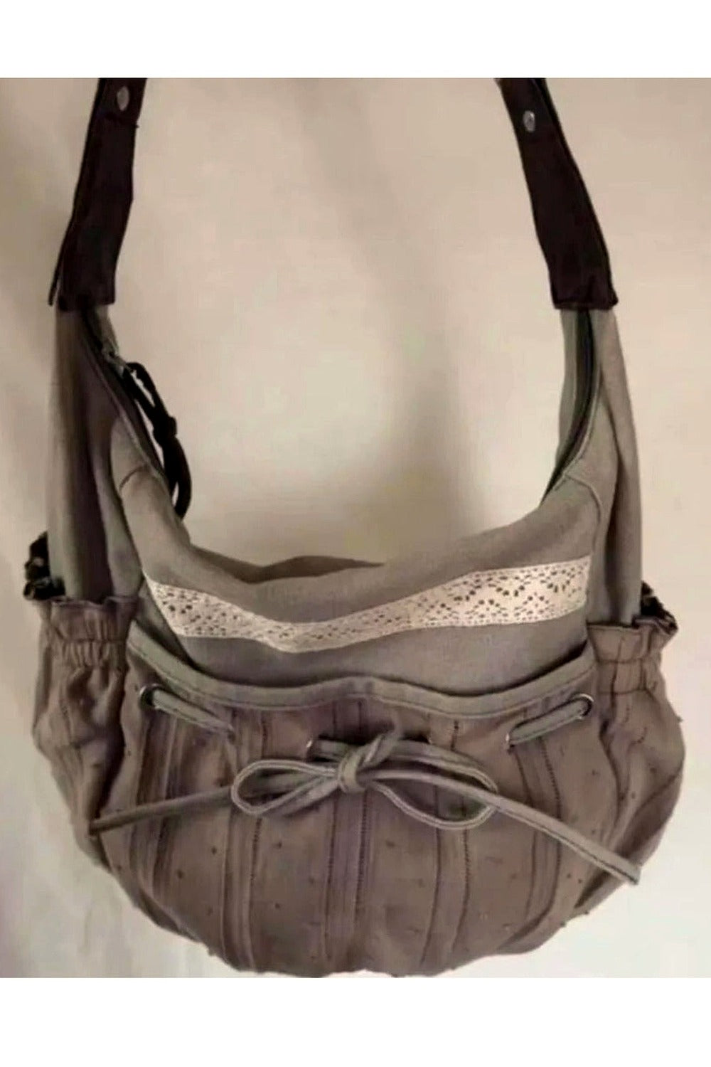 Y2k Boho Lace-Trim Hobo Bag