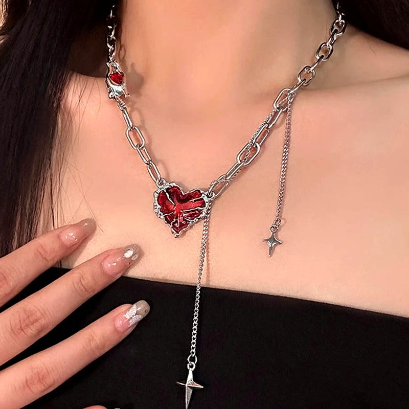 Crimson Shattered Heart Necklace