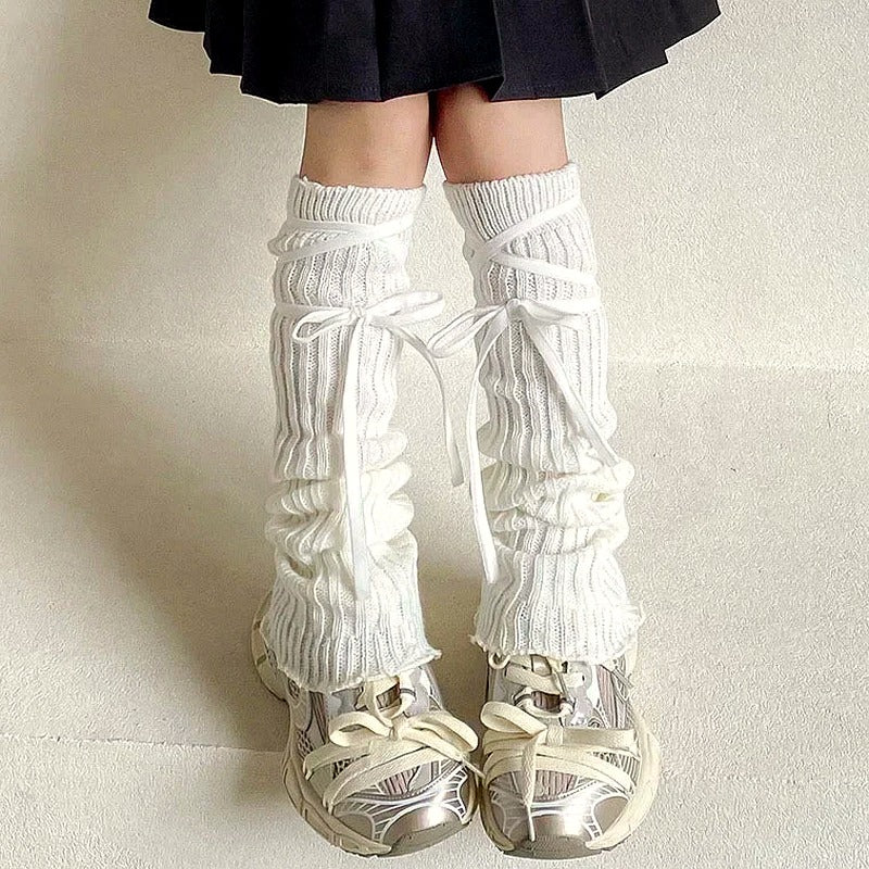Cottagecore Lace-Up Knit Leg Warmers