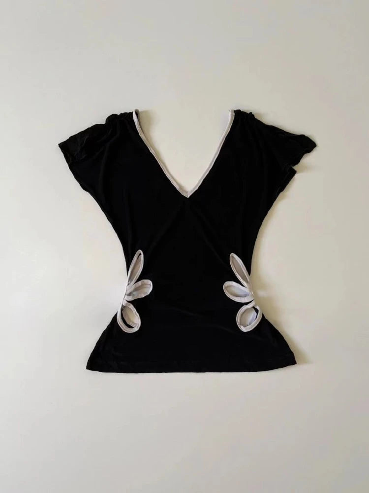 Petal Cutout V-Neck Top