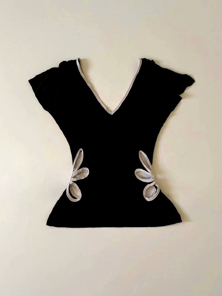 Petal Cutout V-Neck Top