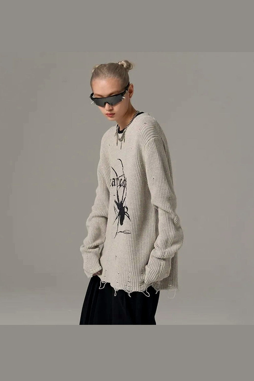 Distressed Spider Graphic Sweater