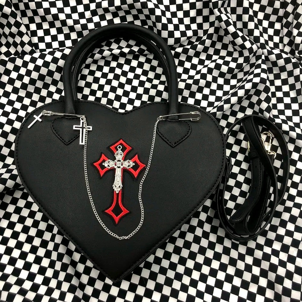 Gothic Style Women's Love Heart Purse Handbags Y2k Hot Girls Punk Shoulder Bag Metal Decoration Female Black Cool Messenger Bags