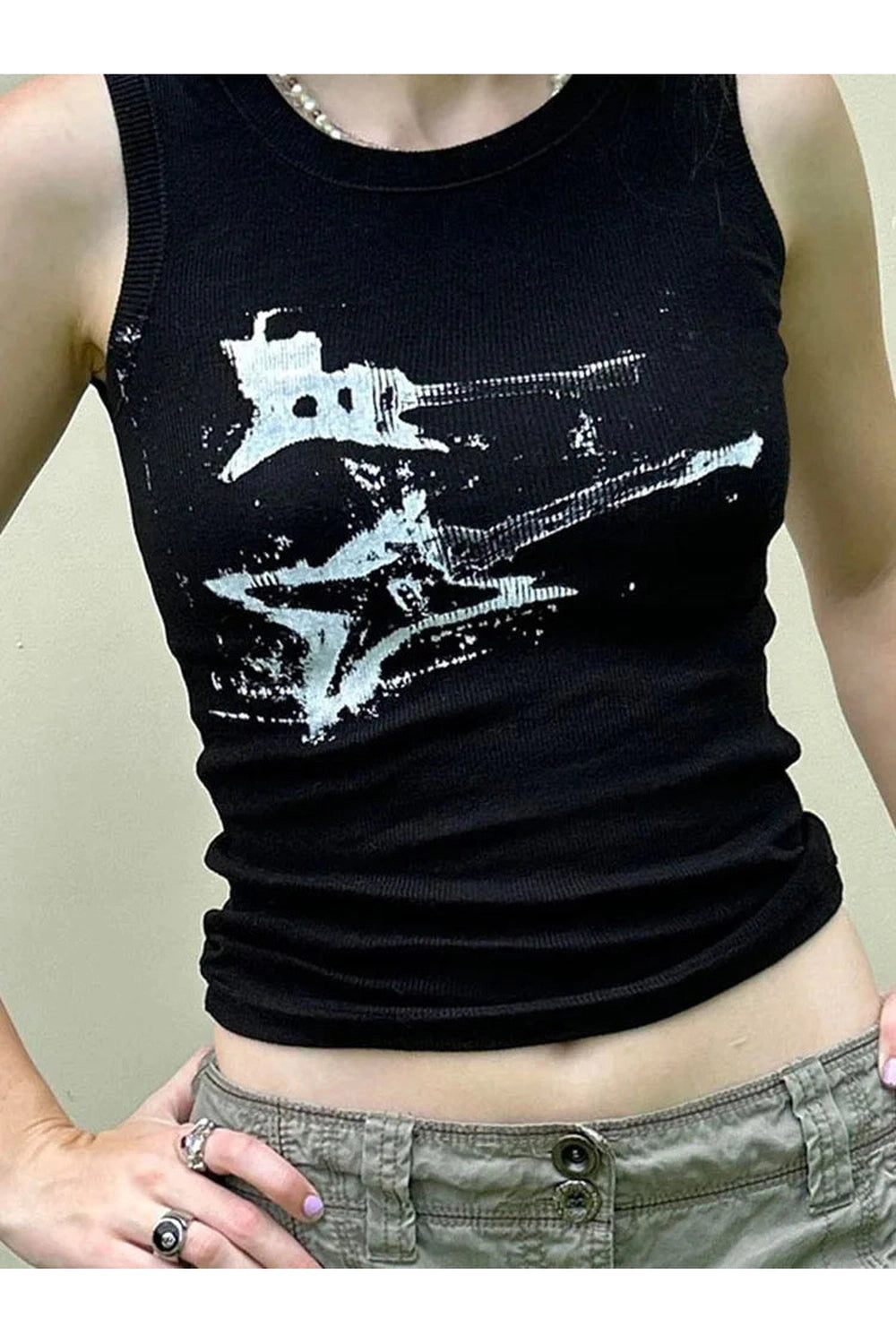 Distressed Graphic Ribbed Top