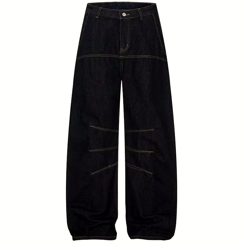 Dark Stitch Detail Balloon Wide Leg Jeans