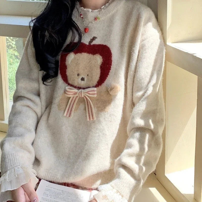 Apple Bear Cozy Knit Sweater