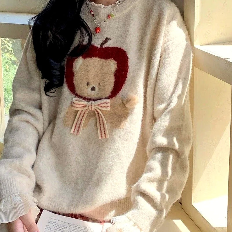 Apple Bear Cozy Knit Sweater