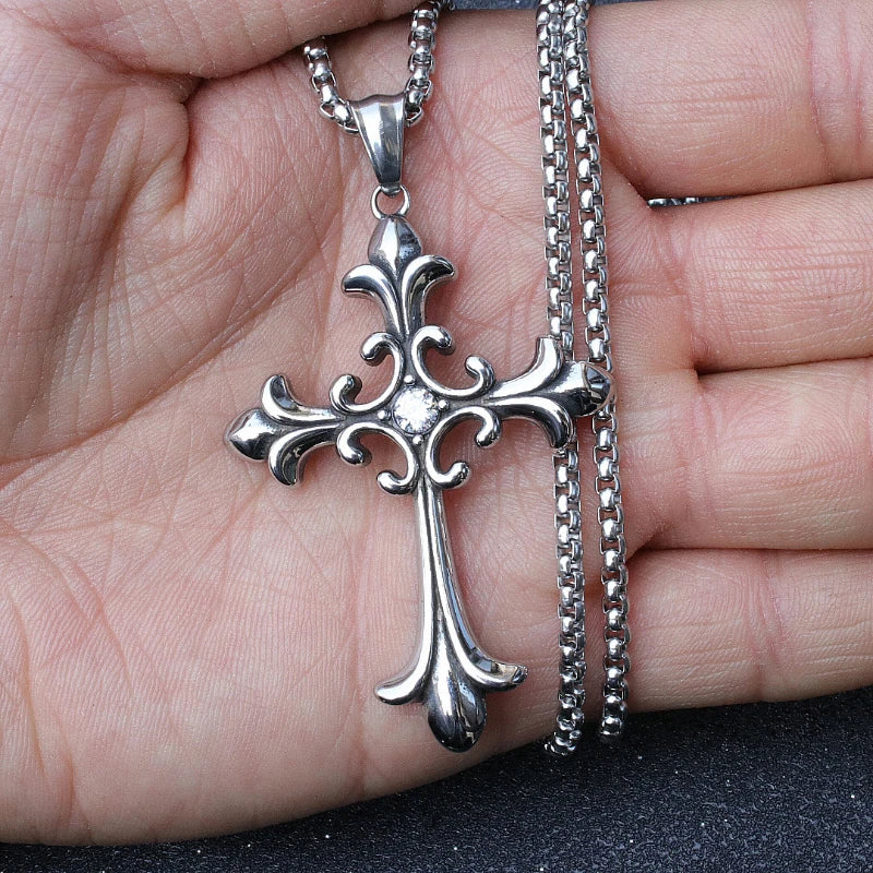 Silver Baroque Cross Necklace