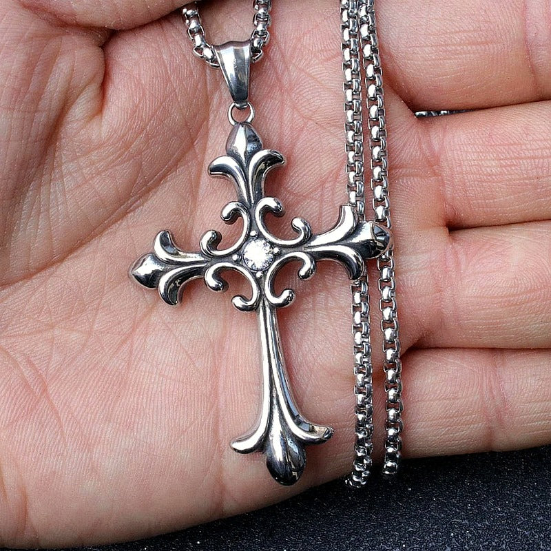 Silver Baroque Cross Necklace