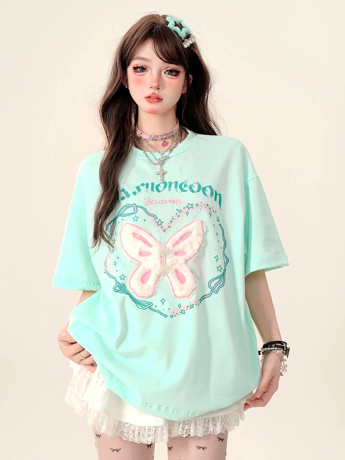 Mintgrünes T-Shirt mit Engel-Schmetterling