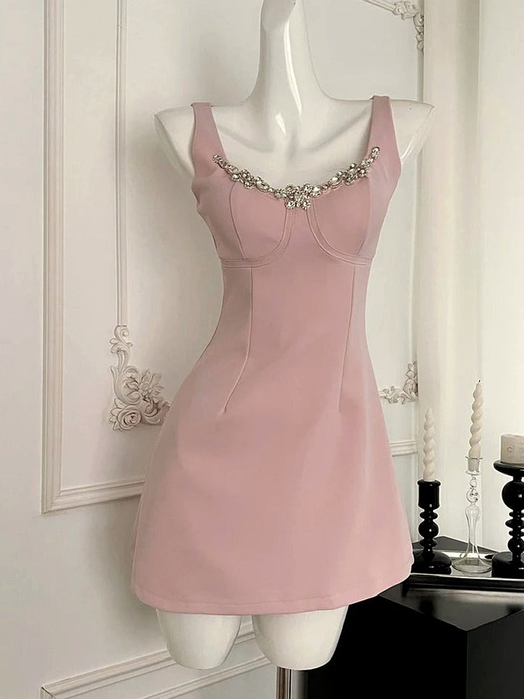 Blush Crystal-Trim A-Line Dress