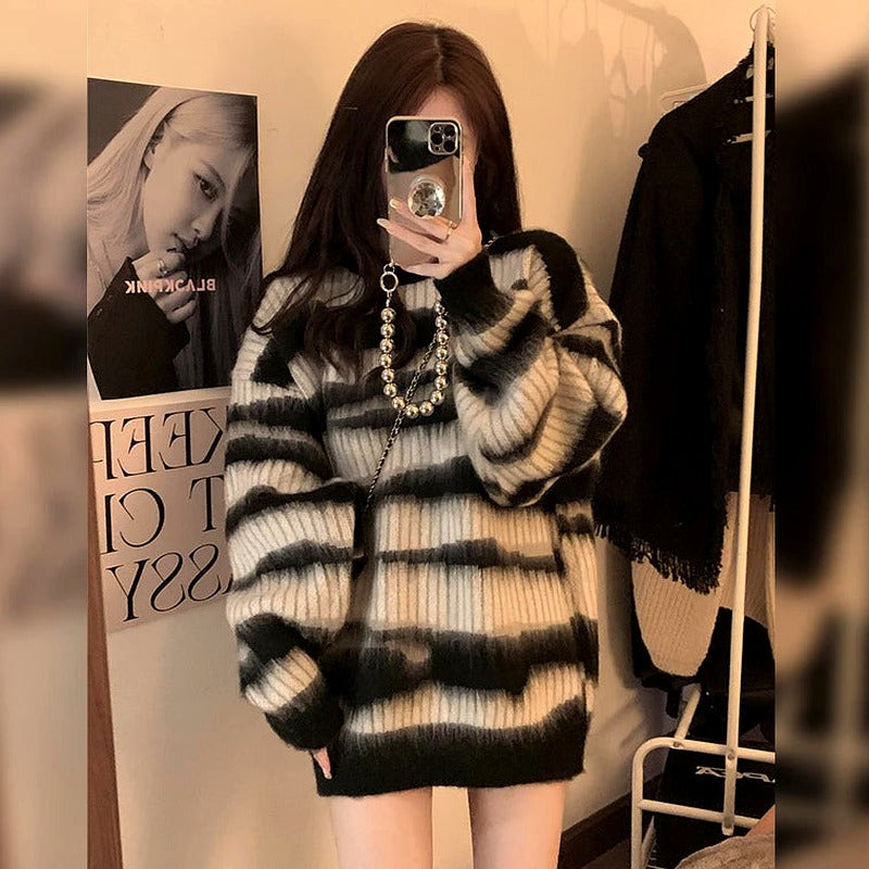 Monochrome Tie-Dye Oversized Sweater