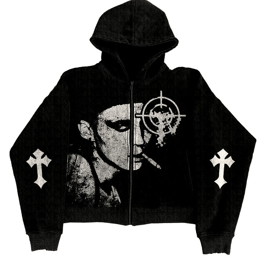Hoodie mit Grunge-Noir-Grafik