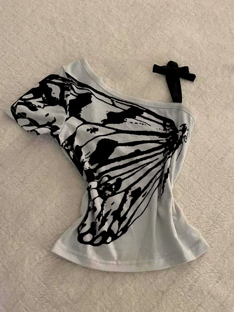Monochrome Monarch One Shoulder Top