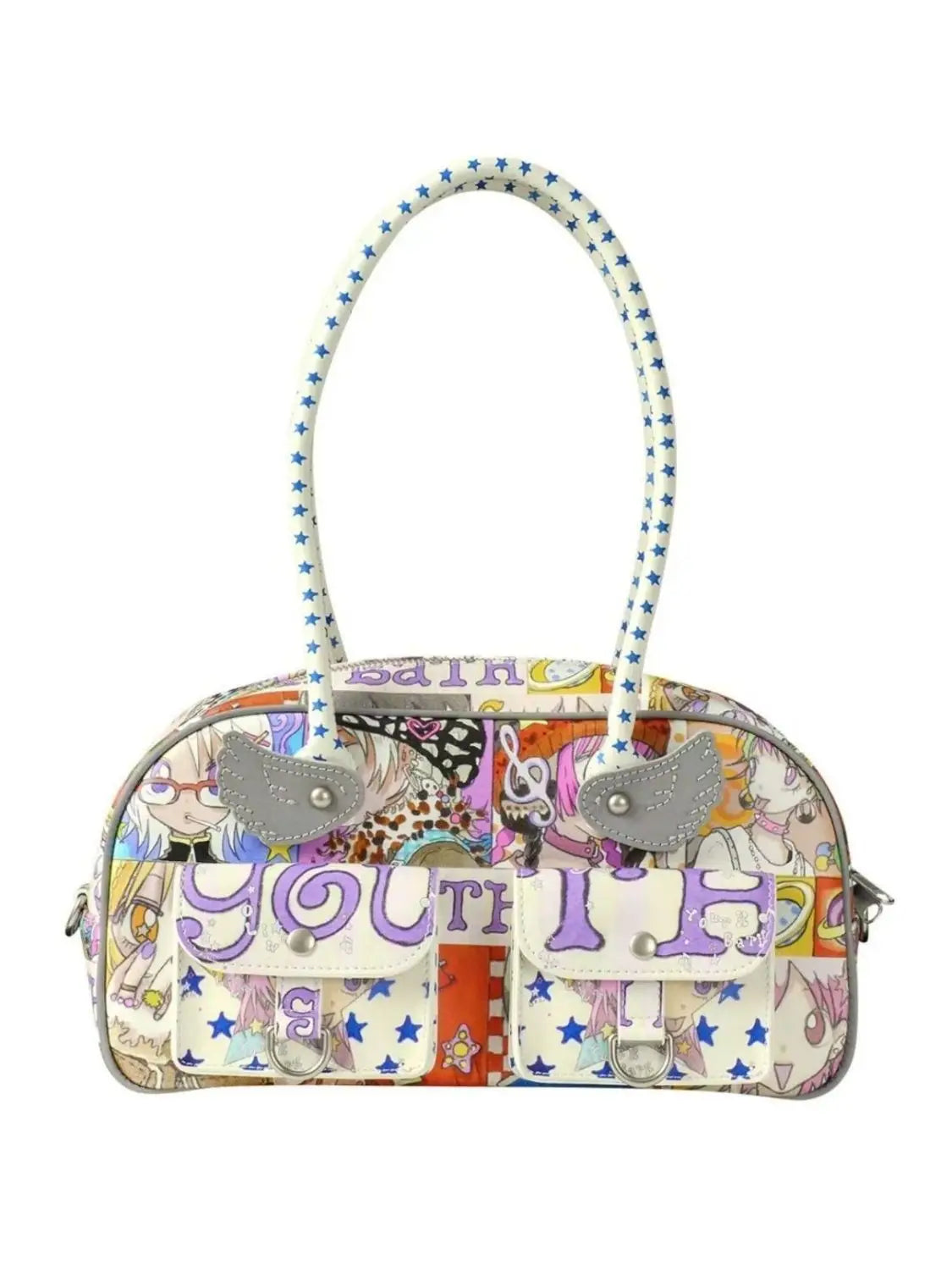Y2K Youth Manga Print Boston Bag with Star Handles