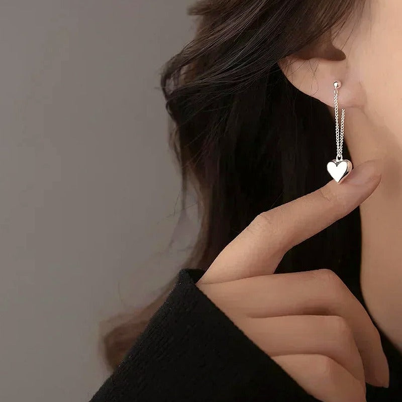 Silver Heart Chain Earrings