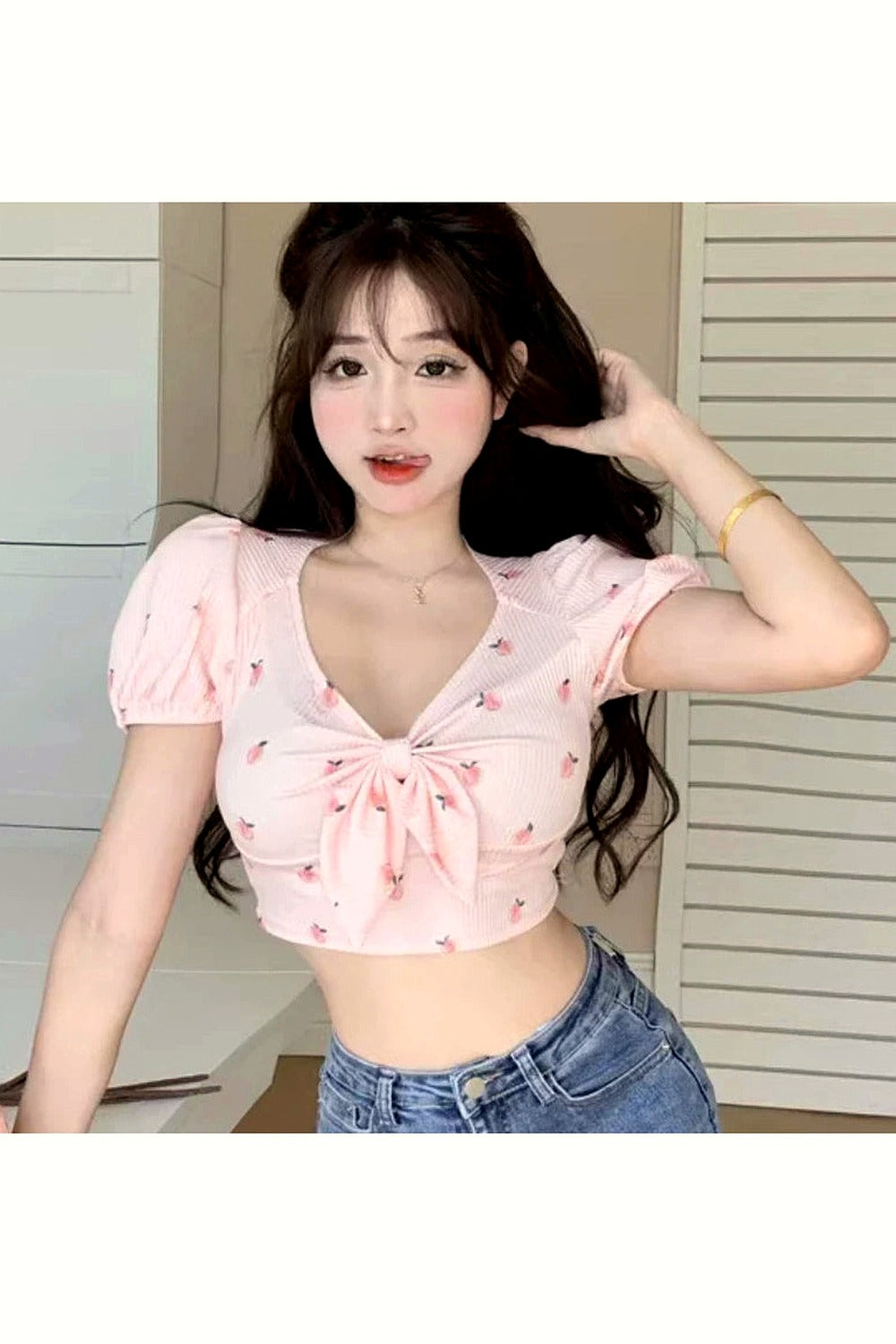 Y2k Kawaii Floral Sexy T-shirts Women Crop Tops Summer Bow Sweet Puff Sleeve Hot Girls European Slim Temper Футболка Женский