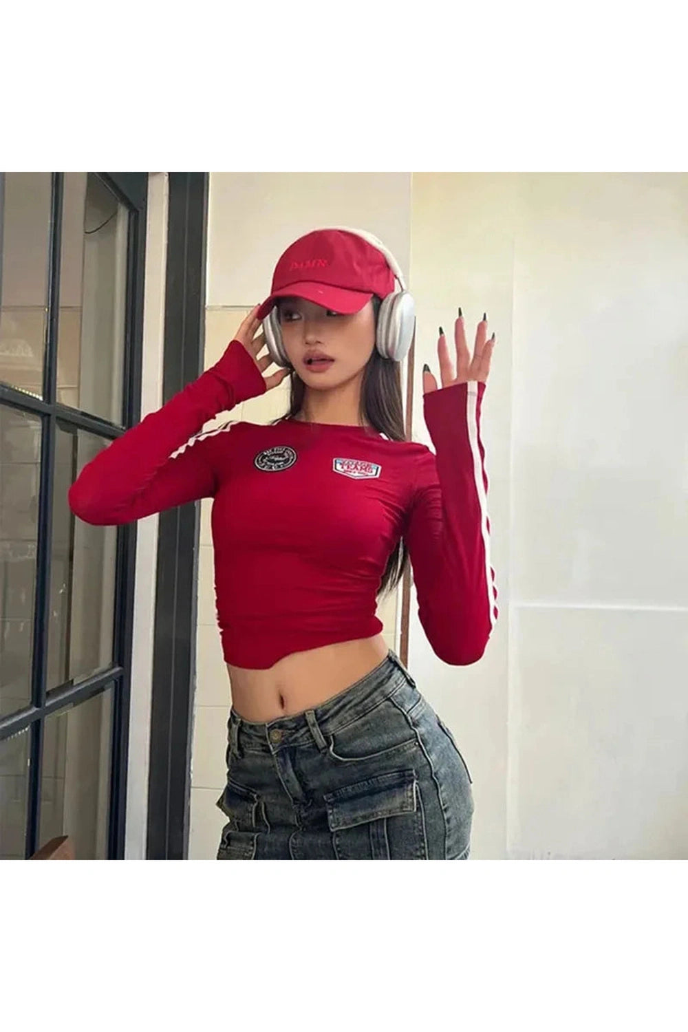 Y2k Scarlet Racer Long Sleeve Crop Top