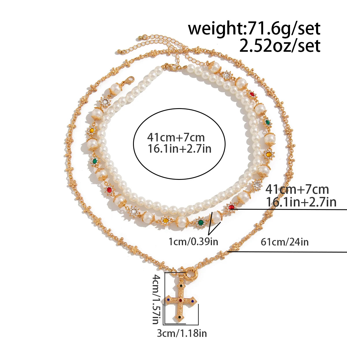 Royal Pearl Cross Layered Necklace