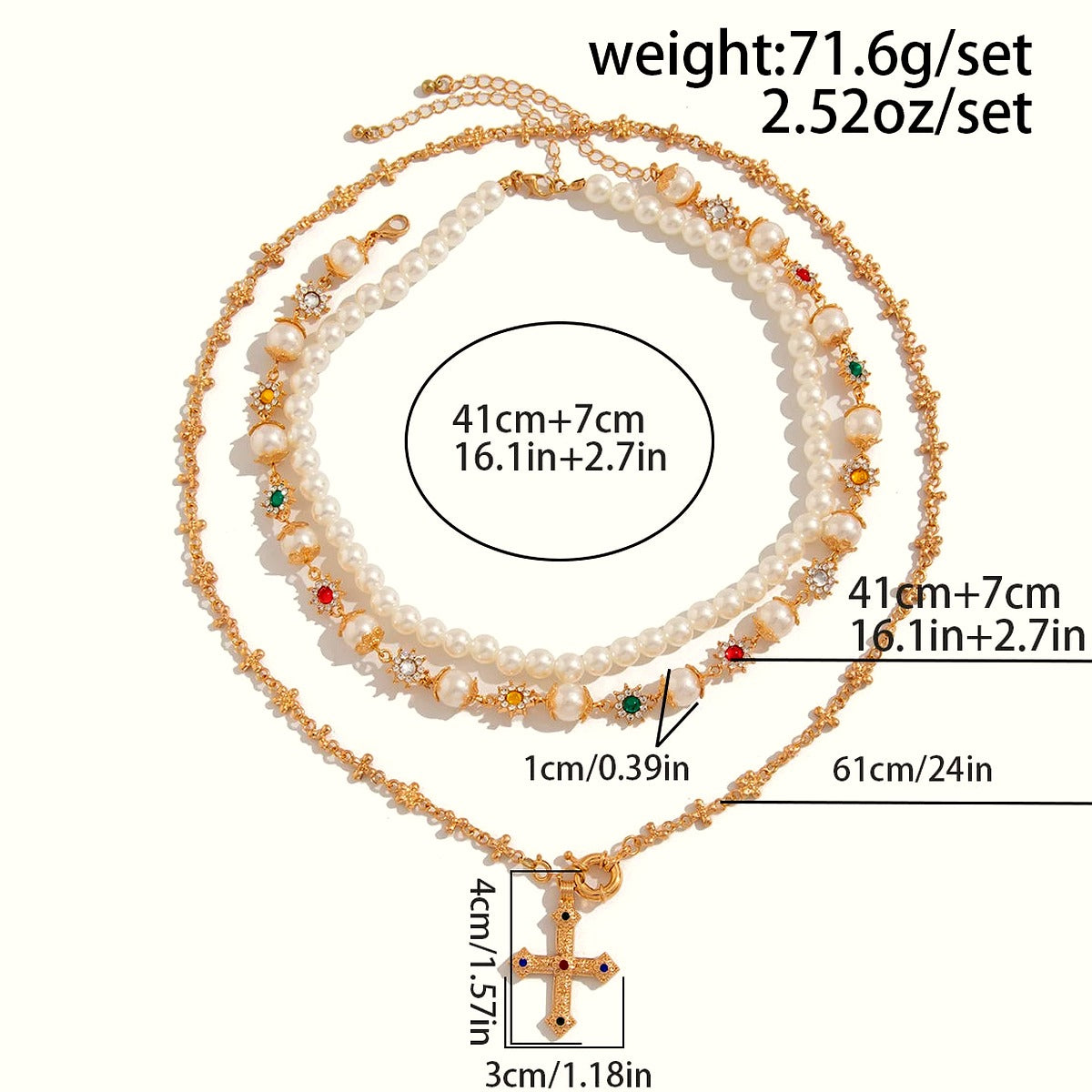 Royal Pearl Cross Layered Necklace