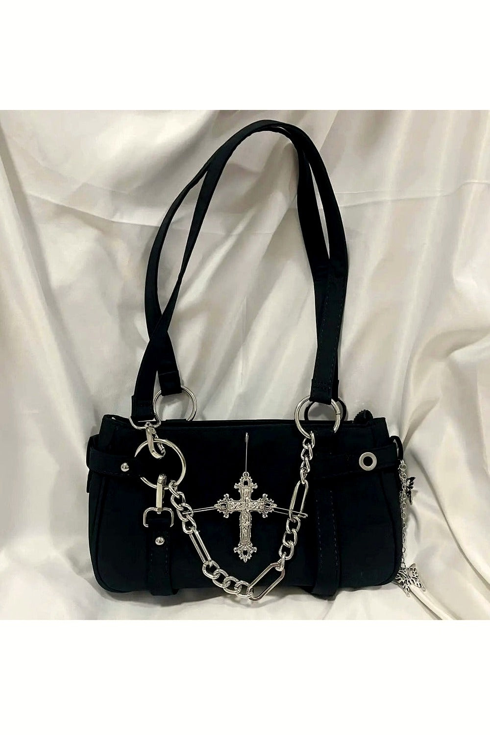 Y2K Gothic Skulls Printing Leather Large Capacity Punk Cross Chain Bag