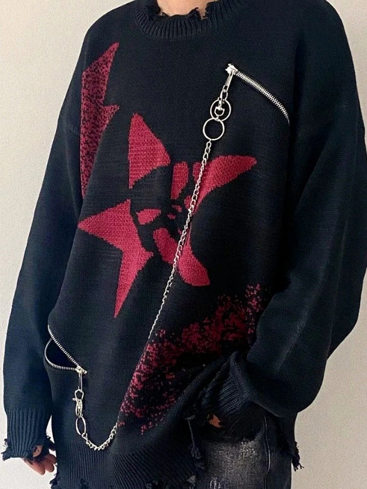 Crimson Chaos Chain Sweater