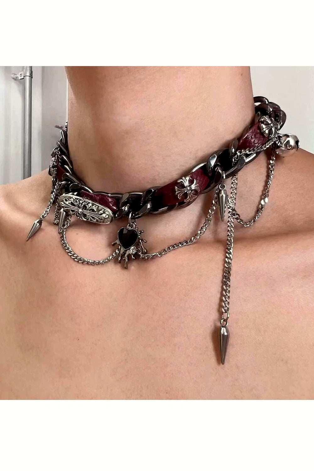 Spiked Heart Chain Choker