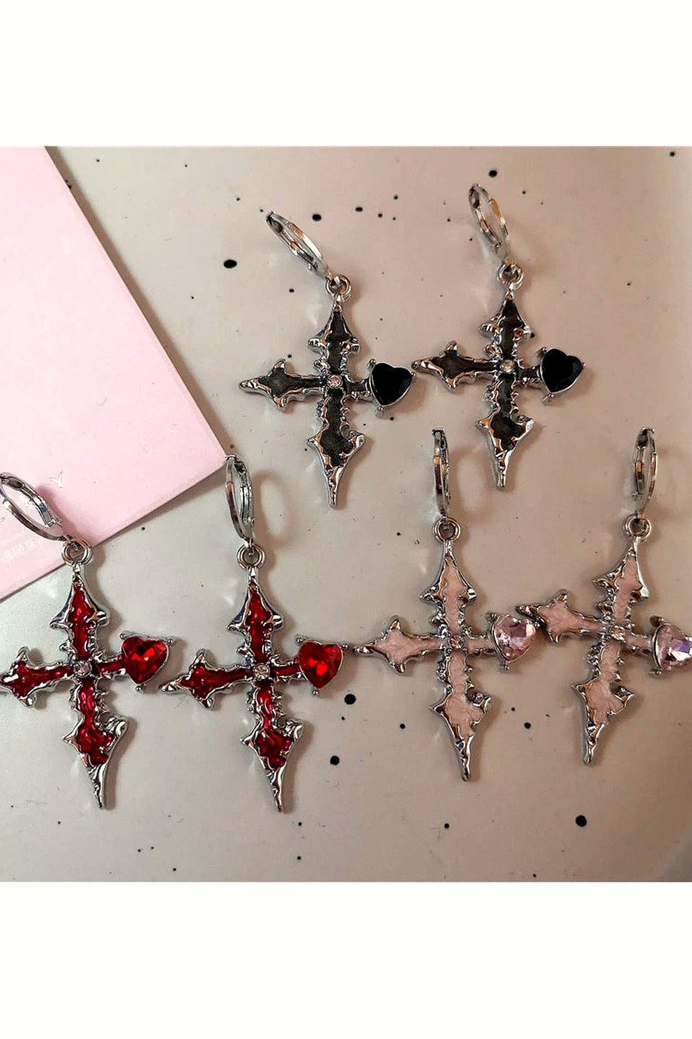 Bloodstone Gothic Cross Earrings